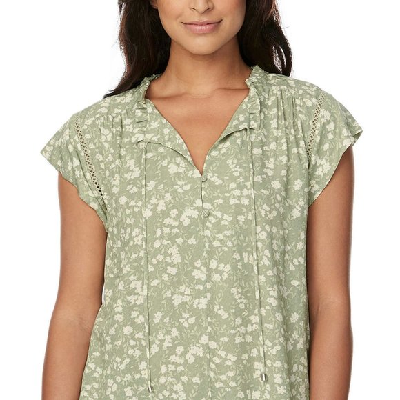 NWT Buffalo David Bitton Womens Flutter Sleeve Blouse Mint Ditsy Sz M $40 1HL330 - Picture 2 of 3